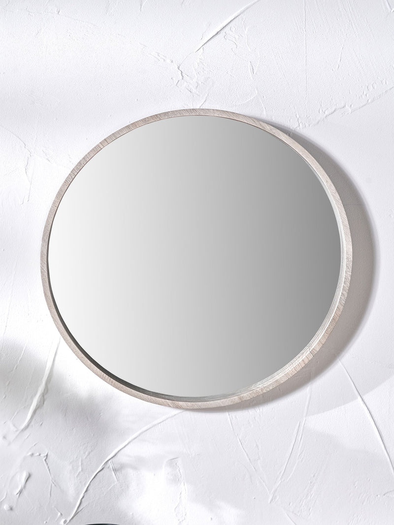 Pacific Grey Oak Wood Veneer Slim Frame Round Wall Mirror