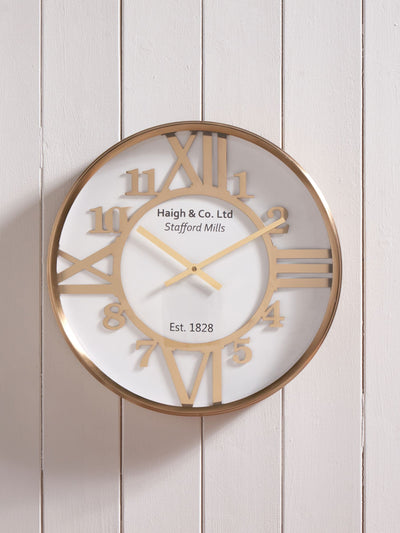 Pacific Gold and White Metal Round Wall Clock 40cm