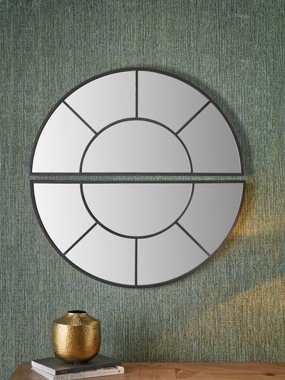 Pacific Black 2 Half Moon Framed Wall Mirror - Sectional Wall Mirror - 92cm x 92cm