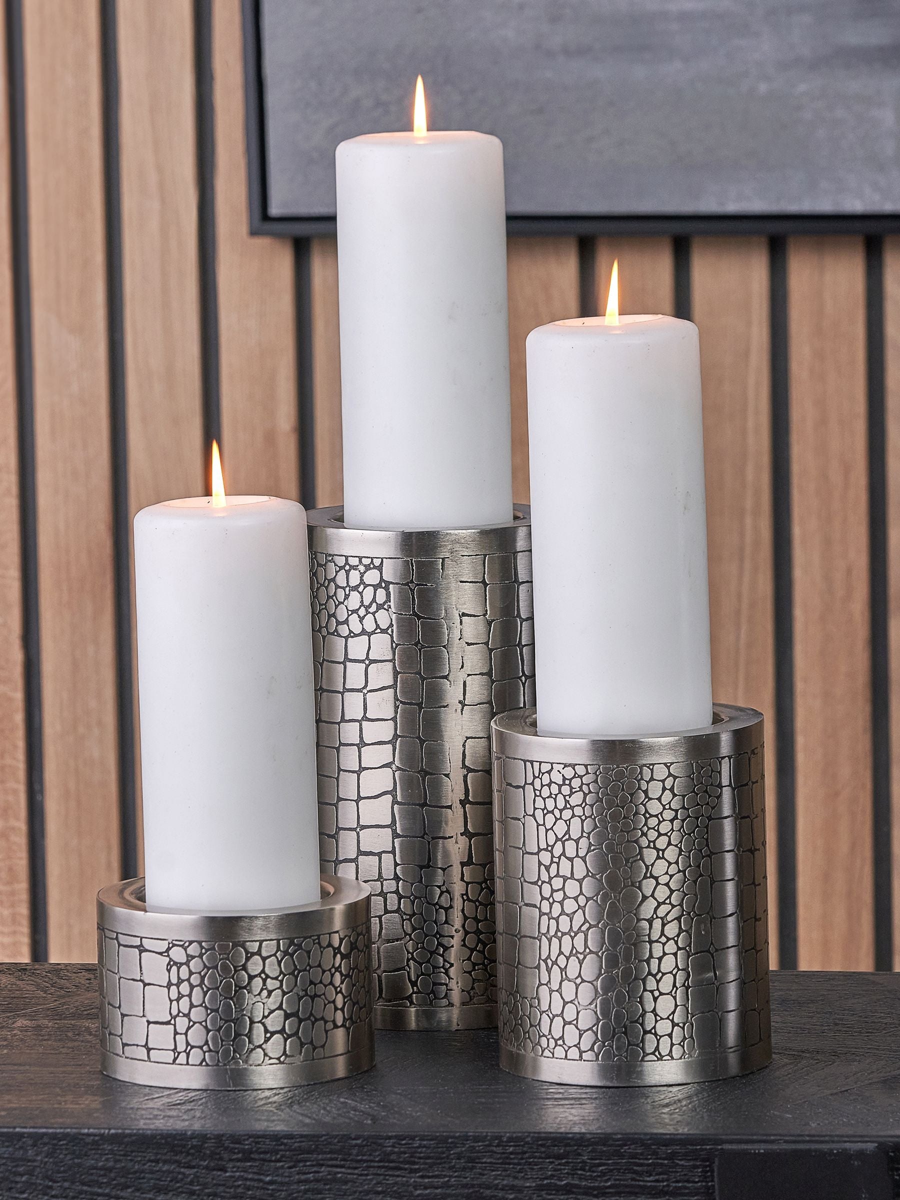 Pacific metal candle holder set of 3, imported from the UK
