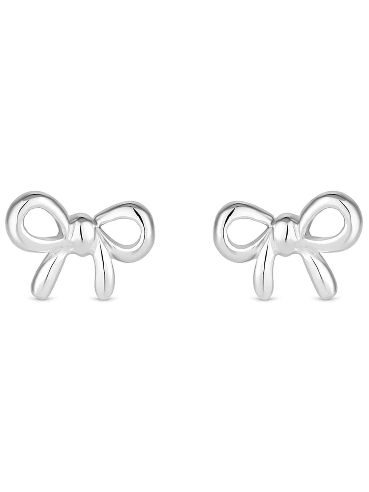 Polished Bow Stud Earrings in 925 Sterling Silver