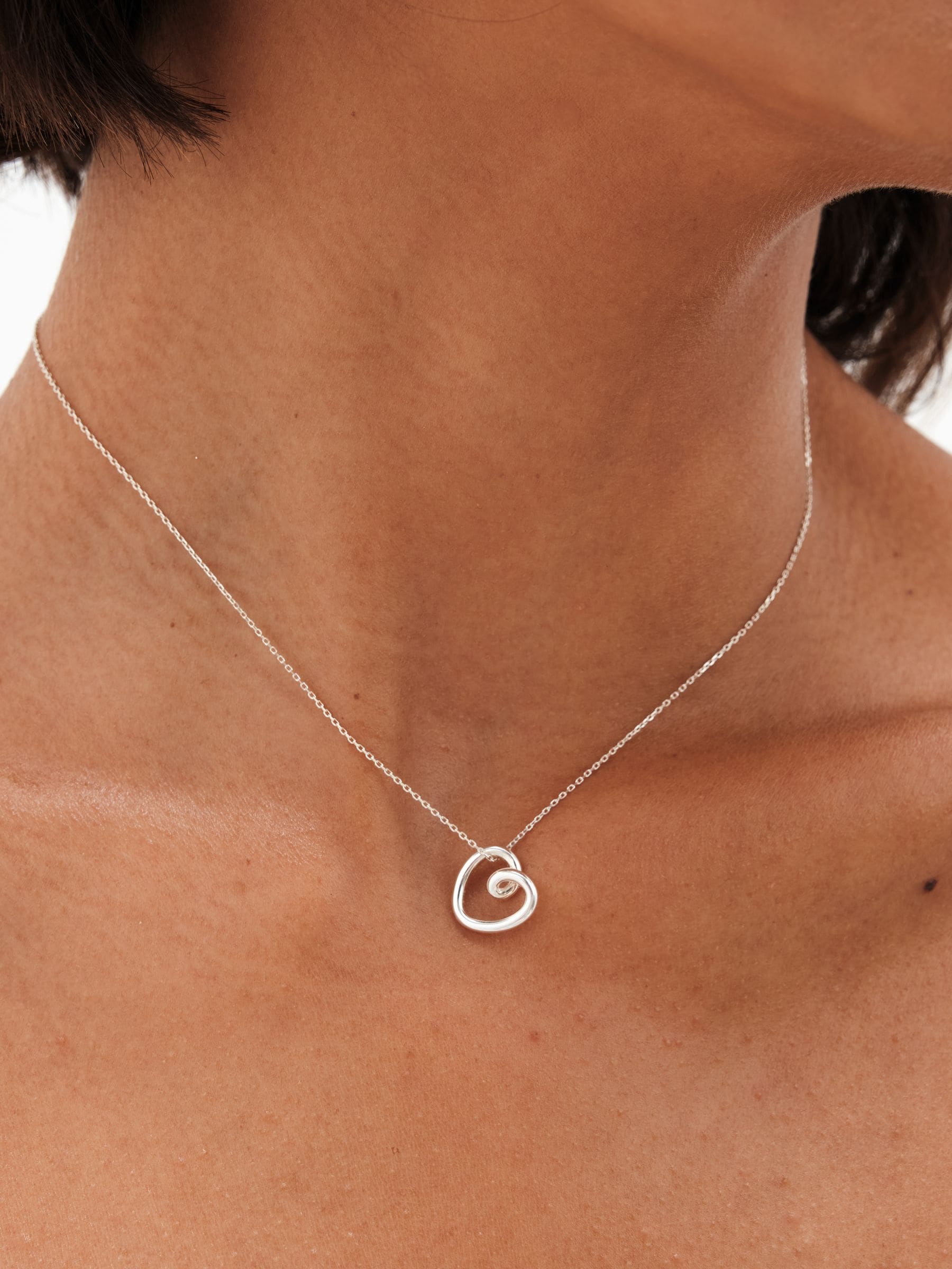 Sterling Silver Swirl Open Heart Necklace with Lobster Clasp and Extender
