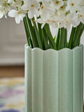 Green ceramic scallop detail vase 16cm high, UK version