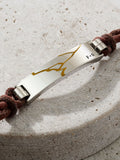 Posh Totty Designs Mens Silver Tone Leather Cord Personalised Kintsugi Bracelet