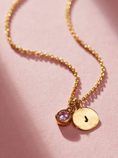 Posh Totty Designs Personalised Gold Tone Birthstone and Initial Disc Charm Necklace