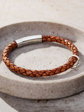 Posh Totty Designs men's gold tone personalised message plaited leather bracelet 21cm length, imported from the UK