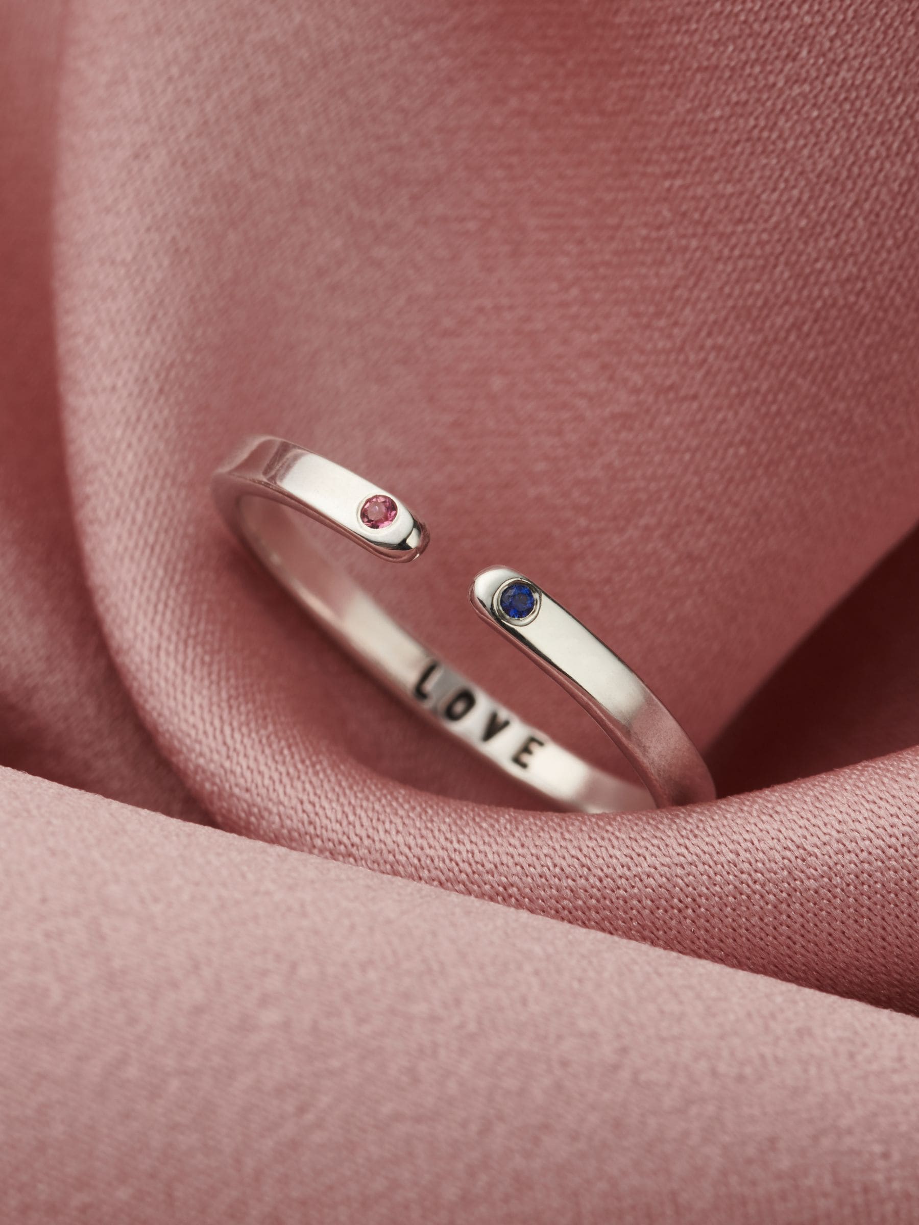 Posh Totty Designs sterling silver personalised birthstone open ring, imported from the UK