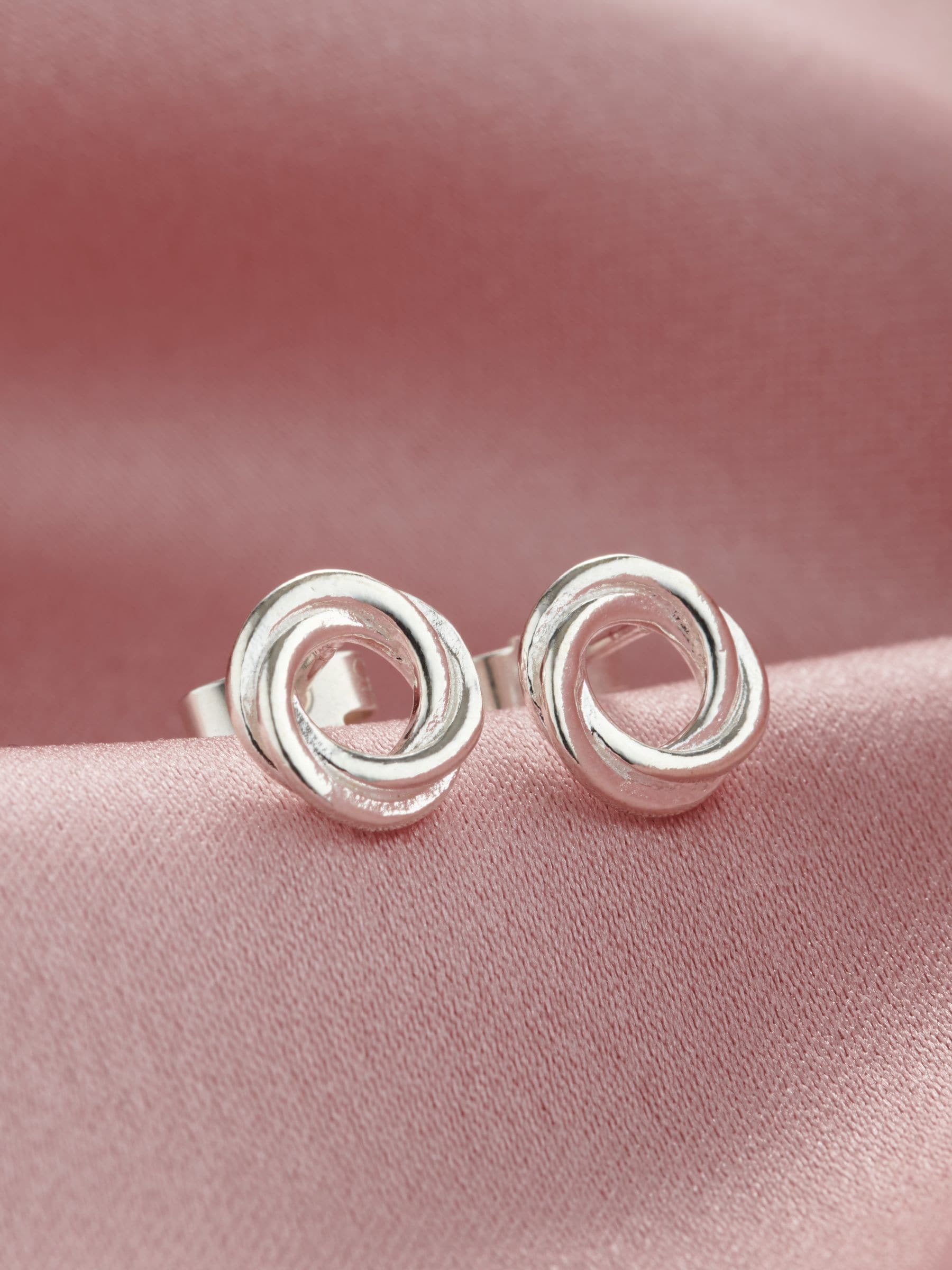 Personalised Sterling Silver Entwined Triple Ring Stud Earrings with Gift Card