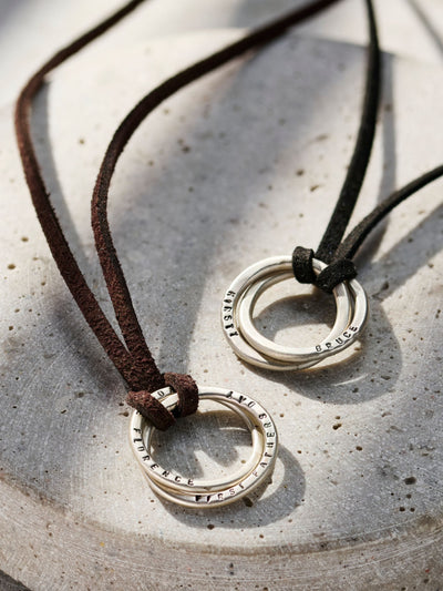 Posh Totty Designs Sterling Silver Personalised Two Ring Russian Leather Cord Men's Necklace