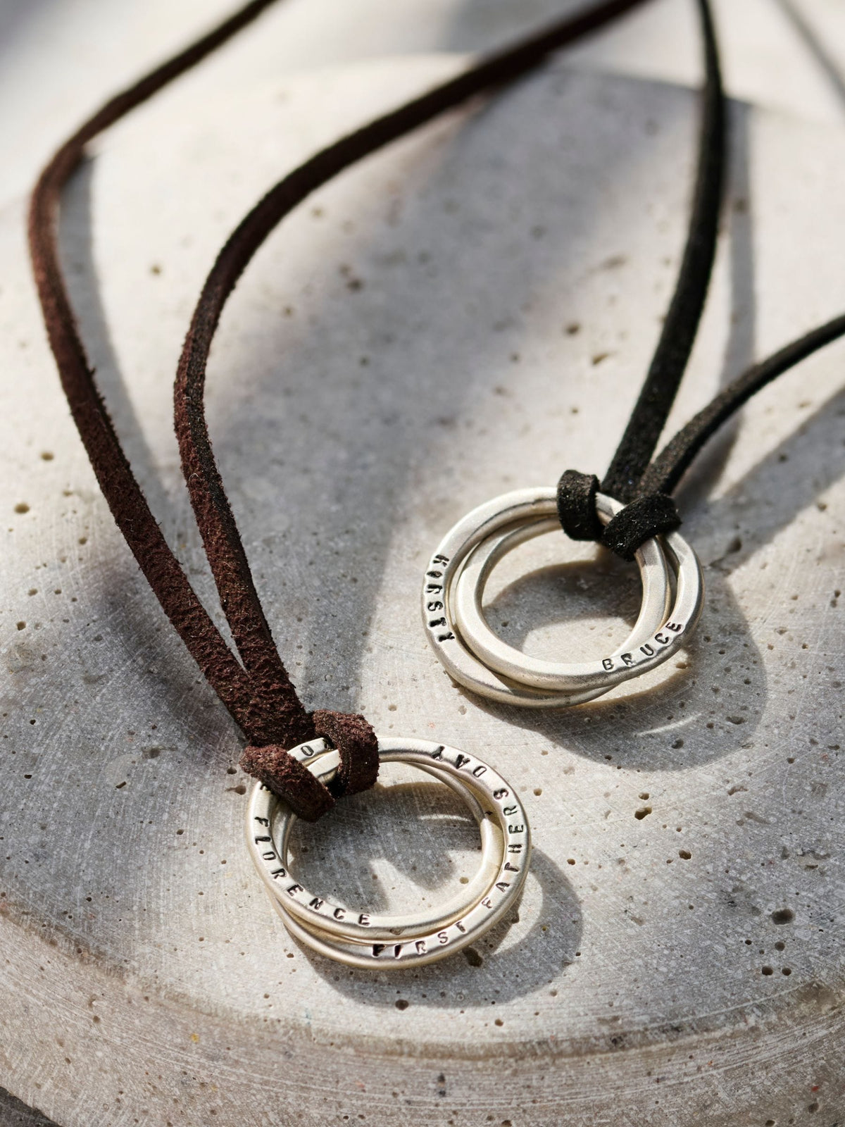 Posh Totty Designs Personalised Two Ring Russian Leather Cord Necklace 24 inch, imported from the UK