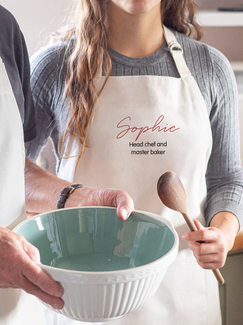 Jonnys Sister personalised couples matching cotton apron, imported from the UK