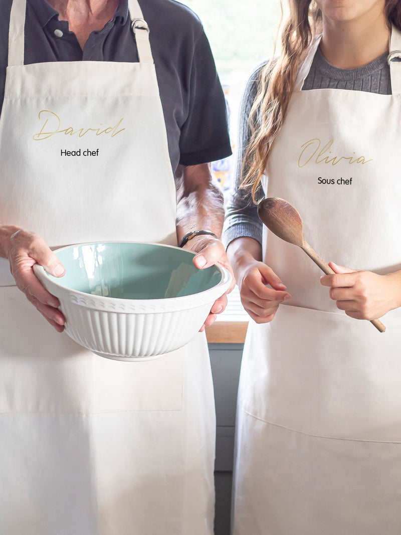 Jonnys Sister personalised couples matching cotton apron, imported from the UK