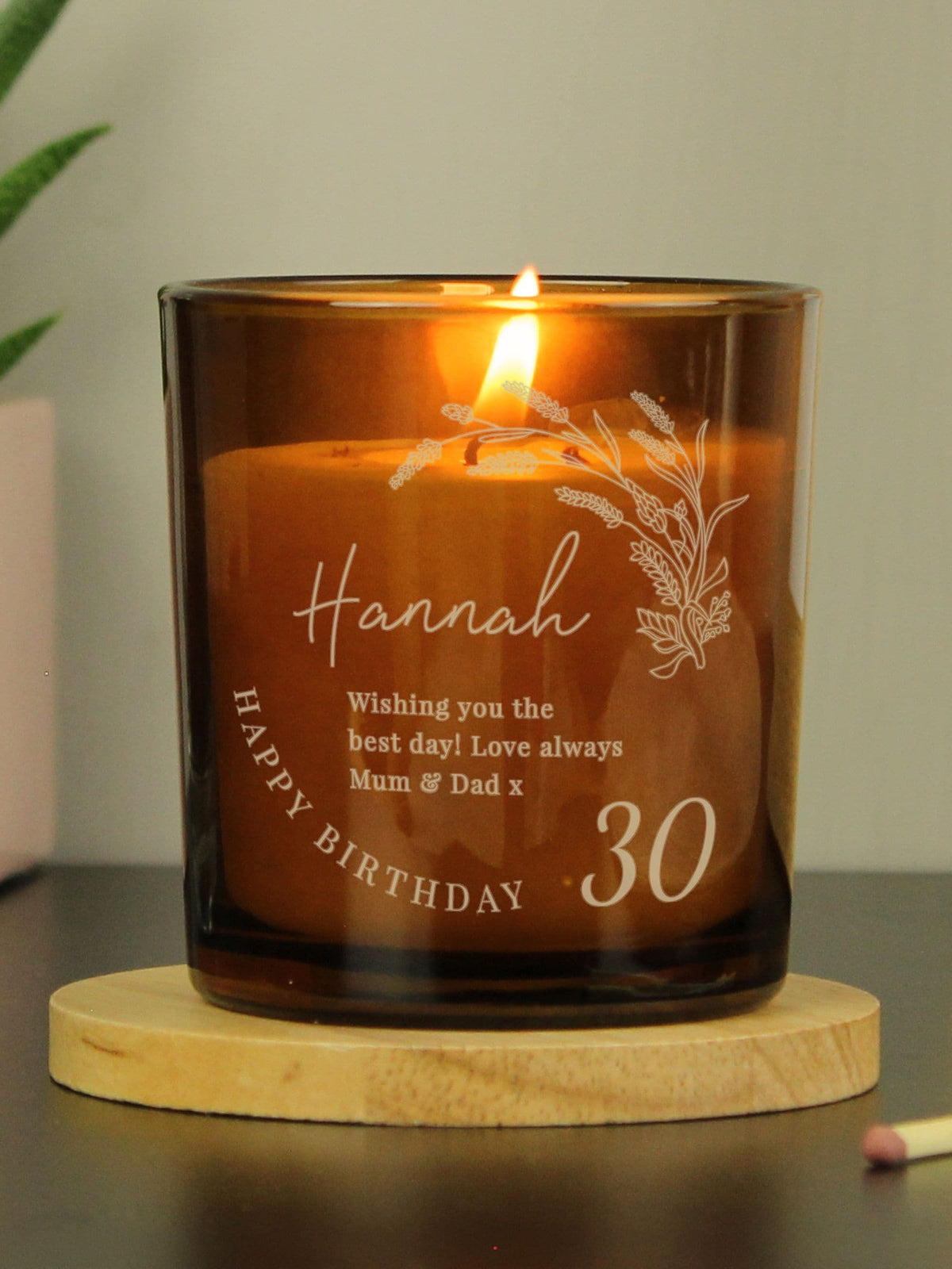 PMC Personalised Birthday Amber Glass Candle, imported from the UK