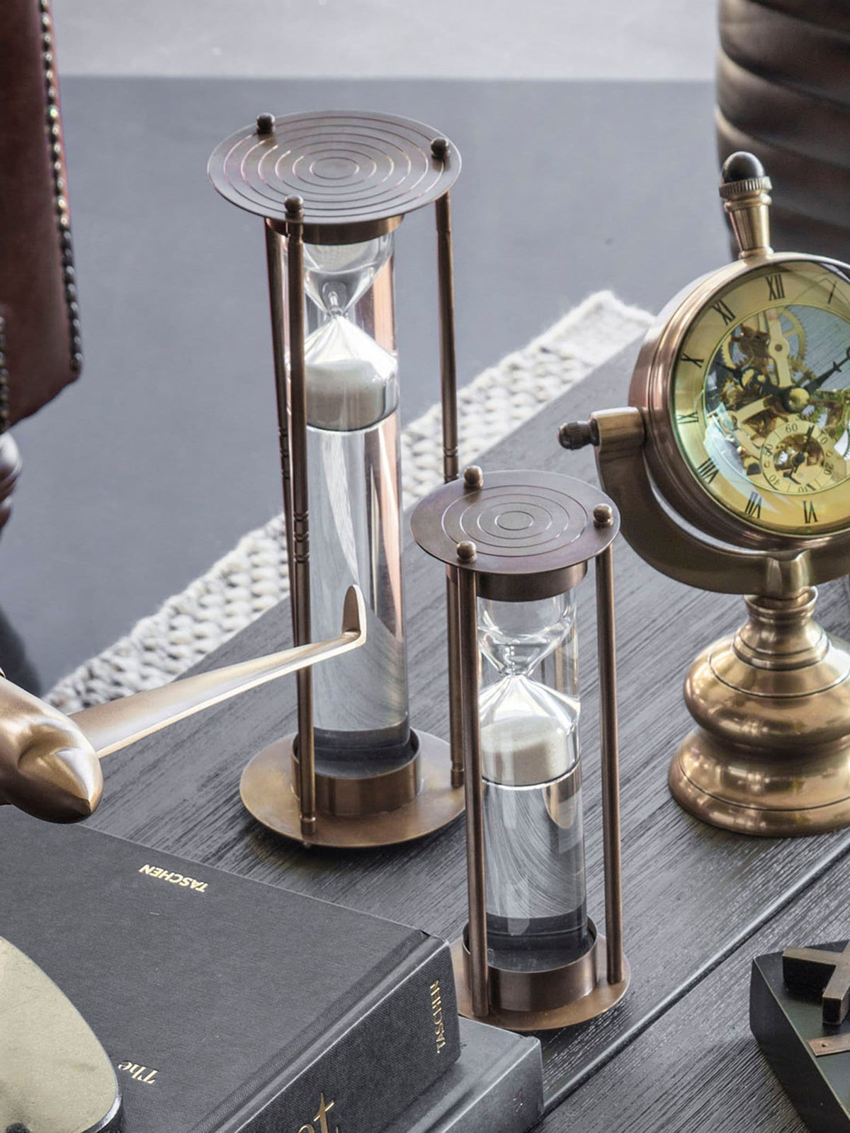 Libra Interiors antique brass sand timer, UK version