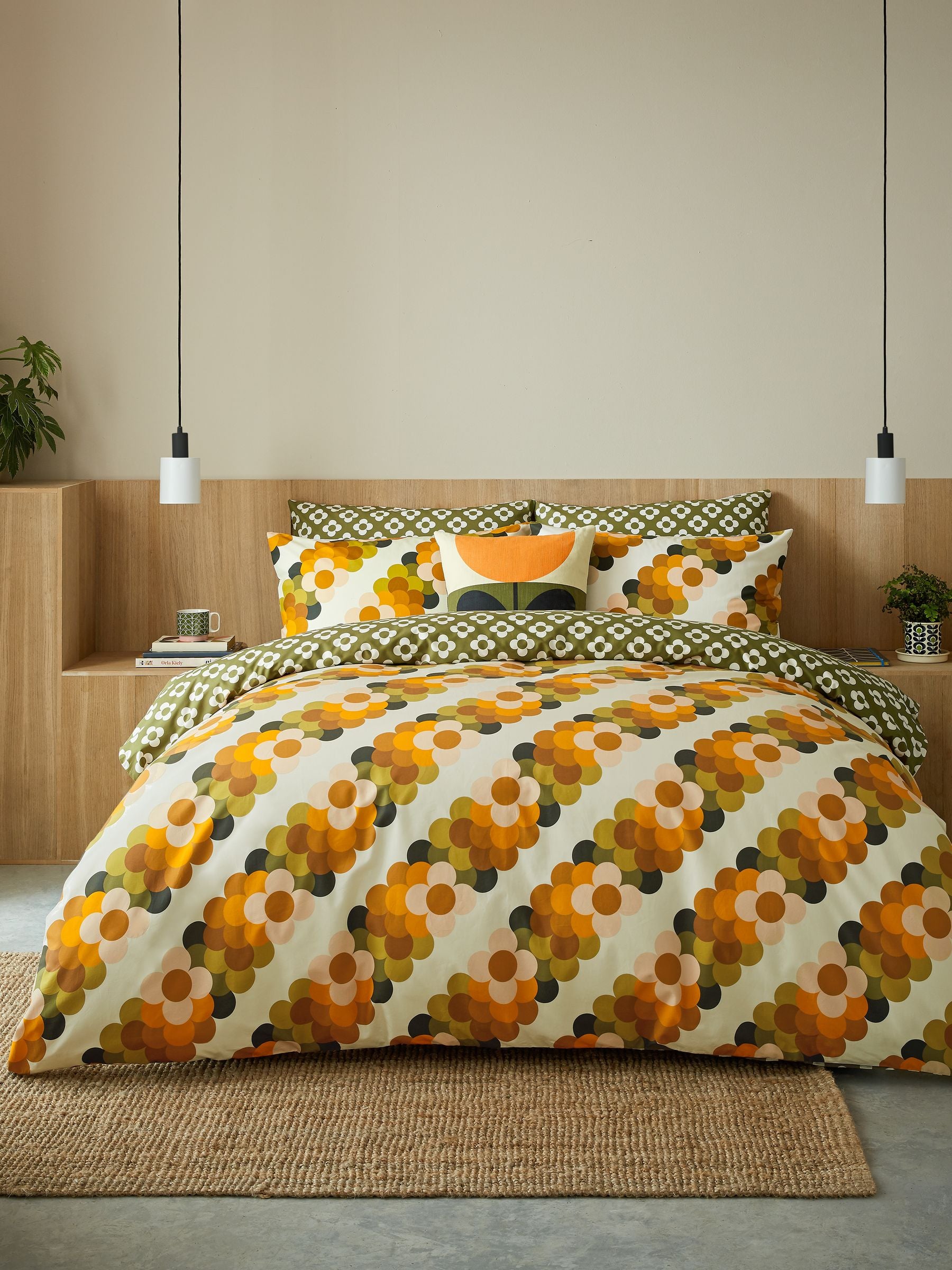 Orla Kiely Multi Retro Flower Stripe Duvet Cover and Pillowcase 100% Cotton Set