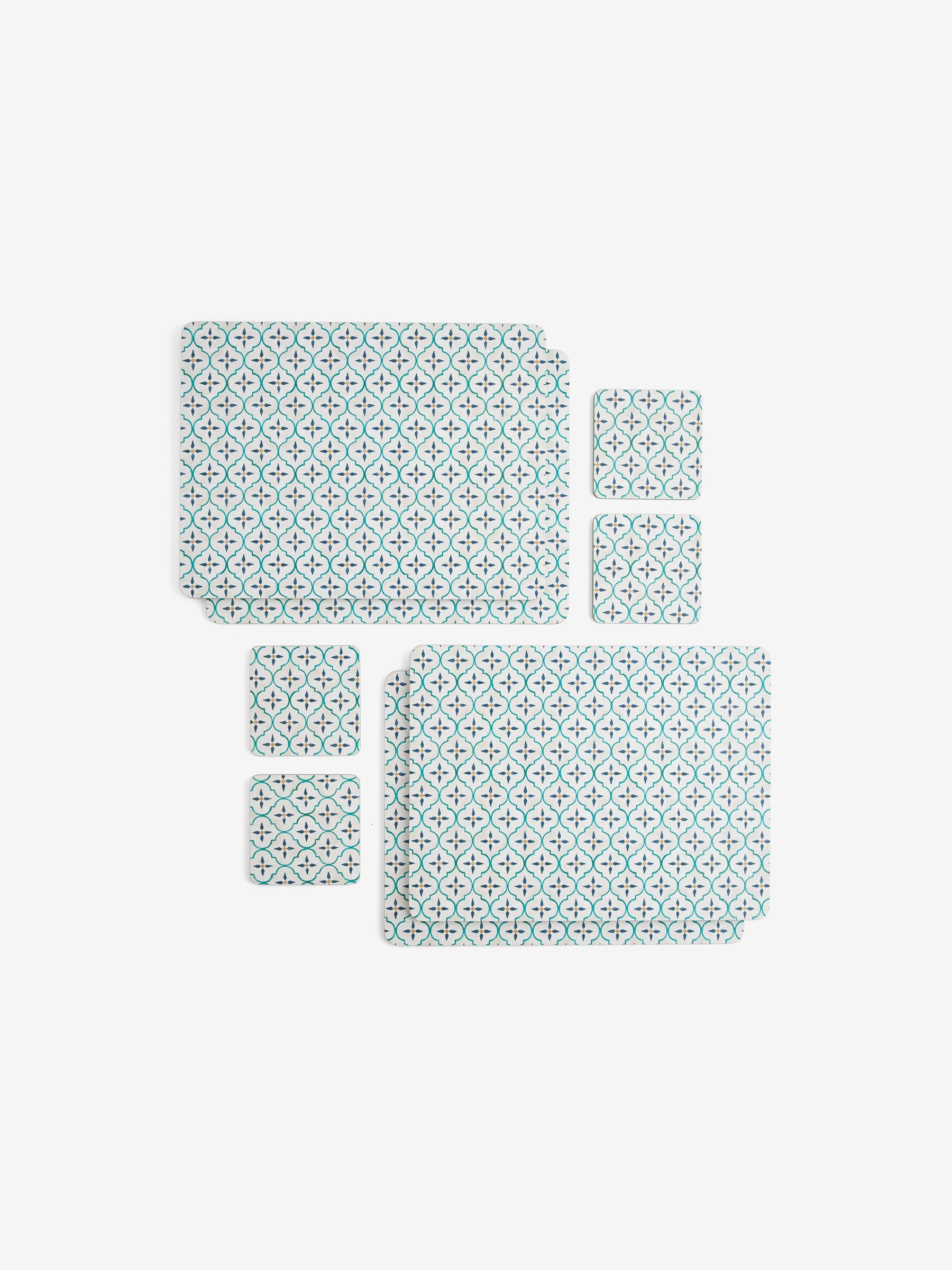 Teal tile placemats and coasters 25 by 33cm (British brand)