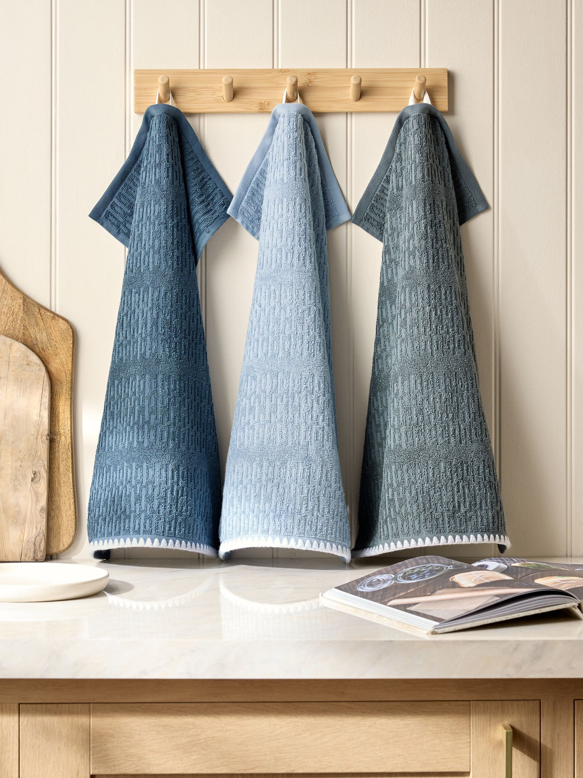 Blue terry tea towels set of 3 - British product