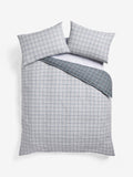 Grey reversible check duvet cover and pillowcase set, UK version