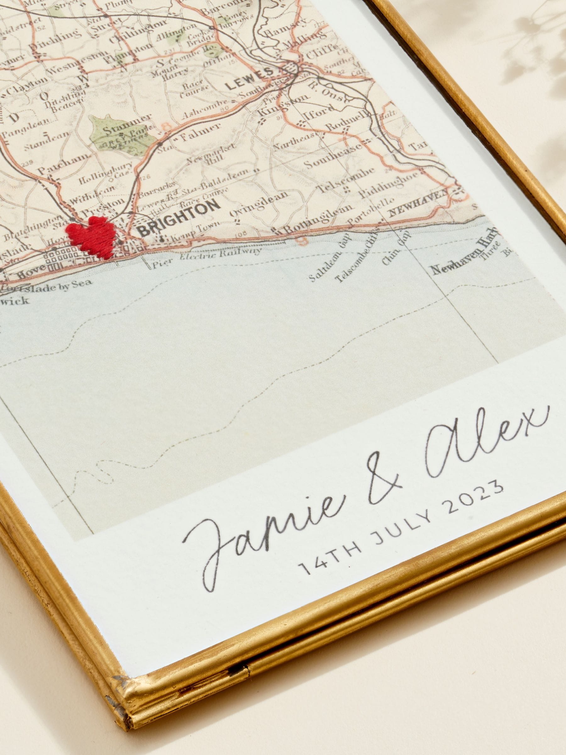 Personalised Vintage Map Picture With Stitched Heart by Posh Totty Designs