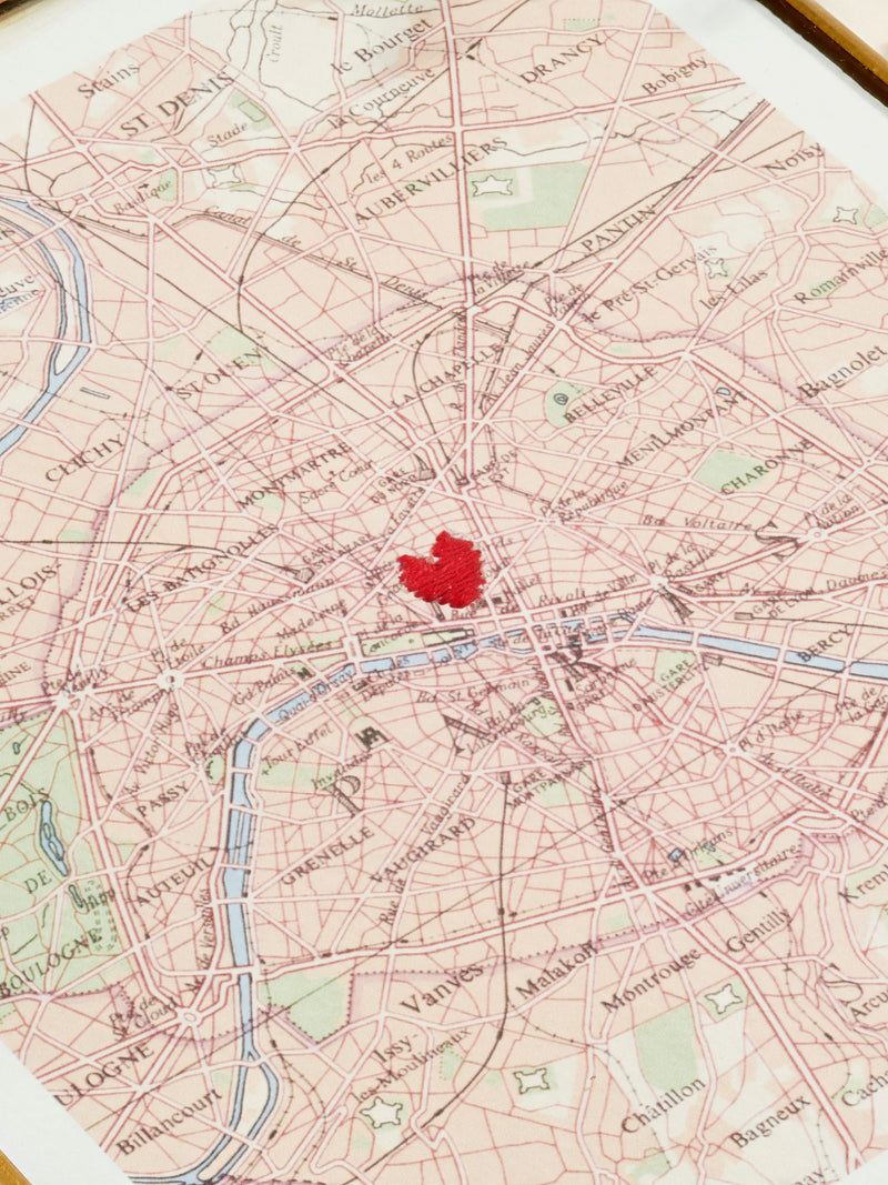 Personalised Vintage Map Picture With Stitched Heart by Posh Totty Designs