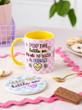 Sam Jayne Designs Yellow Pop the kettle on Mug and Coaster Giftset