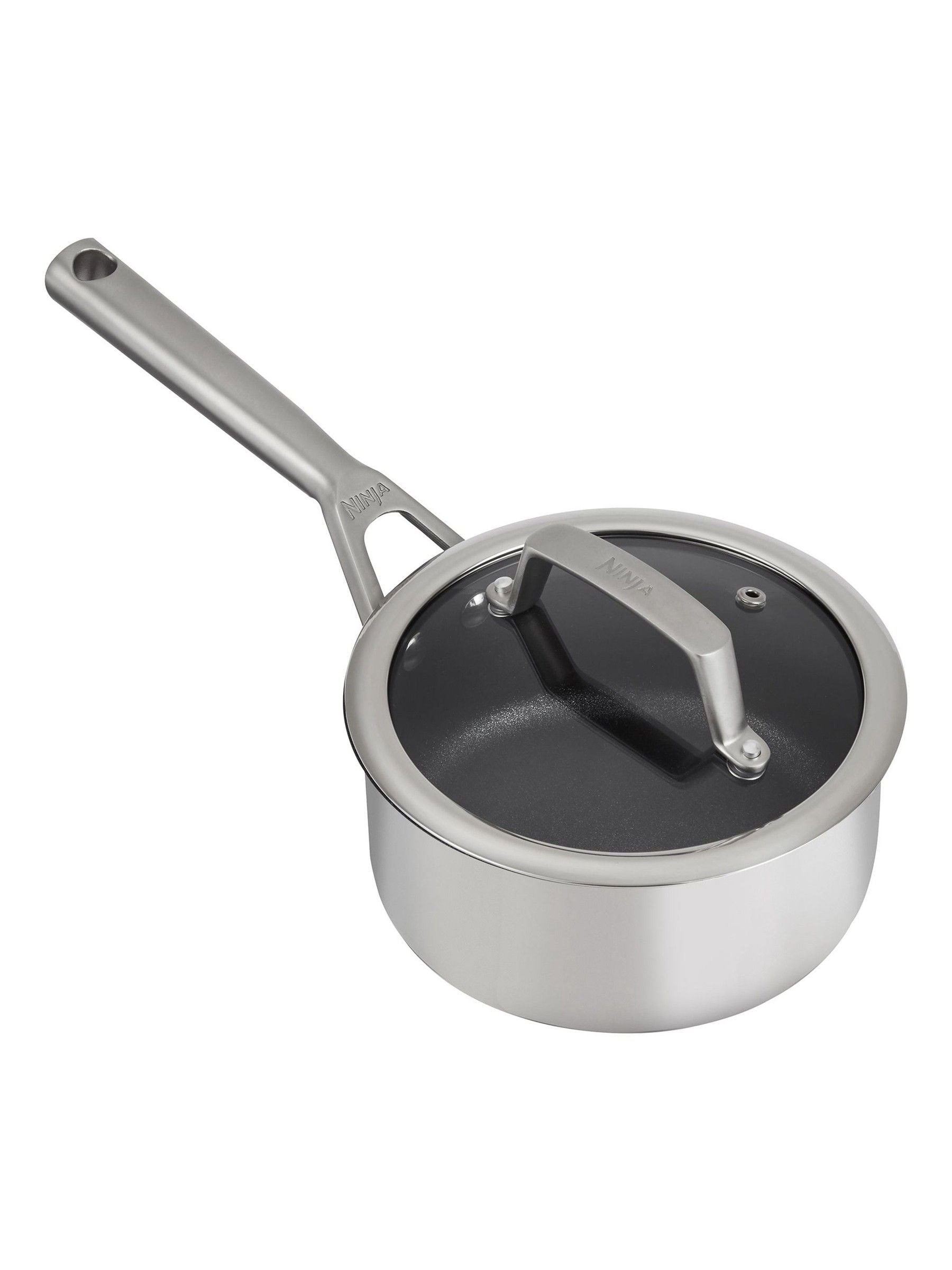 Ninja Silver ZEROSTICK Stainless Steel 16cm Saucepan, imported from the UK