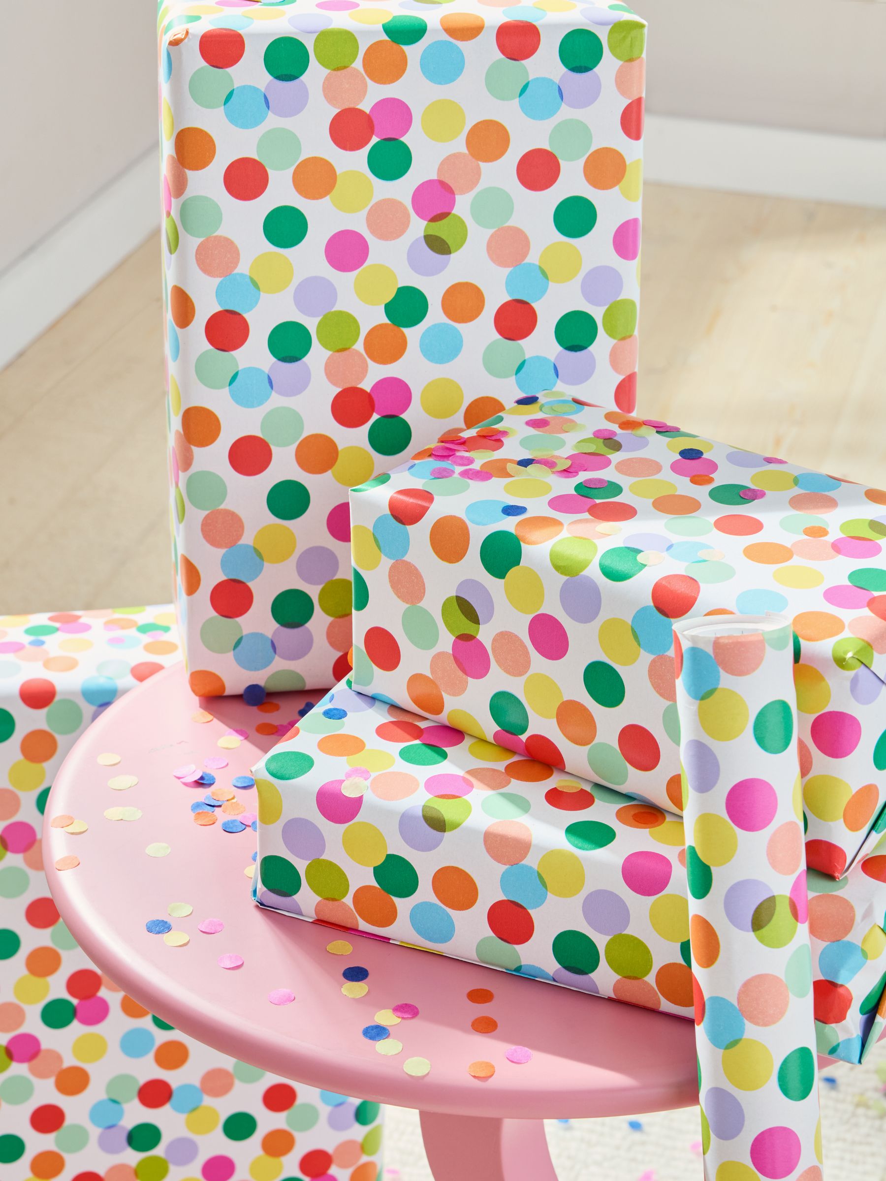 Polka dot wrapping paper 10 metre roll, imported from the UK