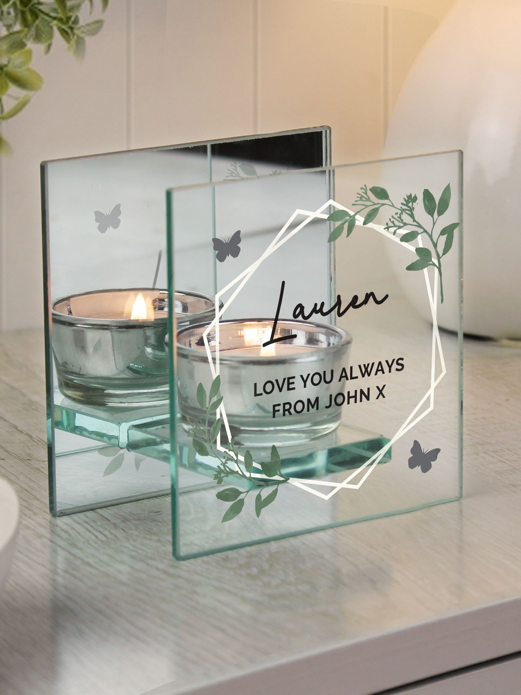Personalised Mirrored Glass Tea Light Candle Holder by PMC