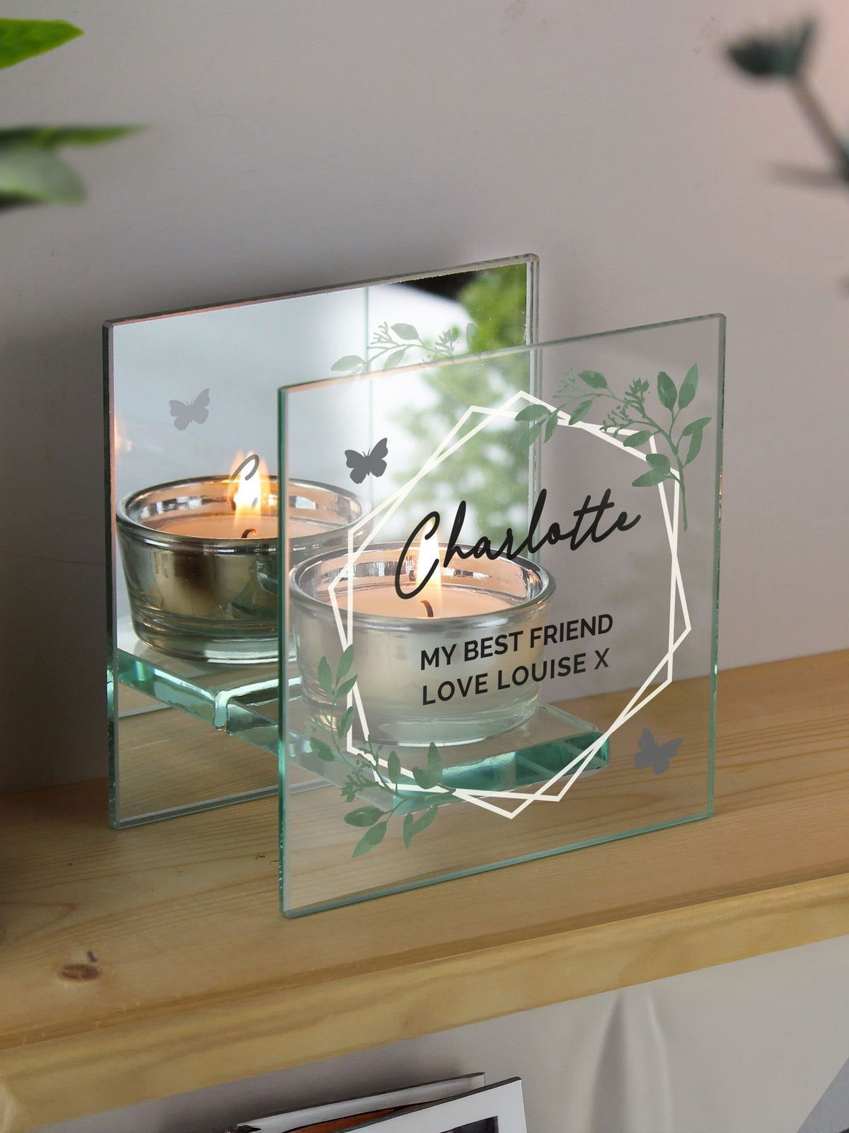 Personalised Mirrored Glass Tea Light Candle Holder by PMC