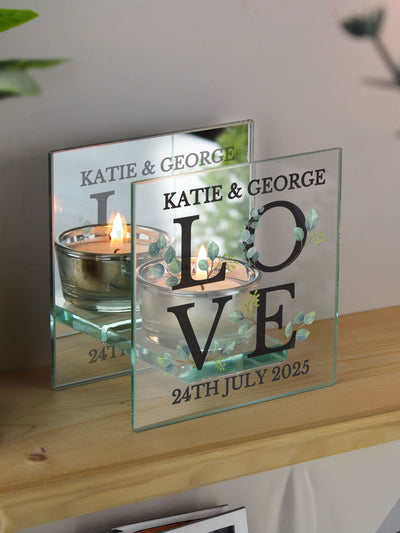PMC Personalised LOVE Mirrored Glass Tea Light Candle Holder
