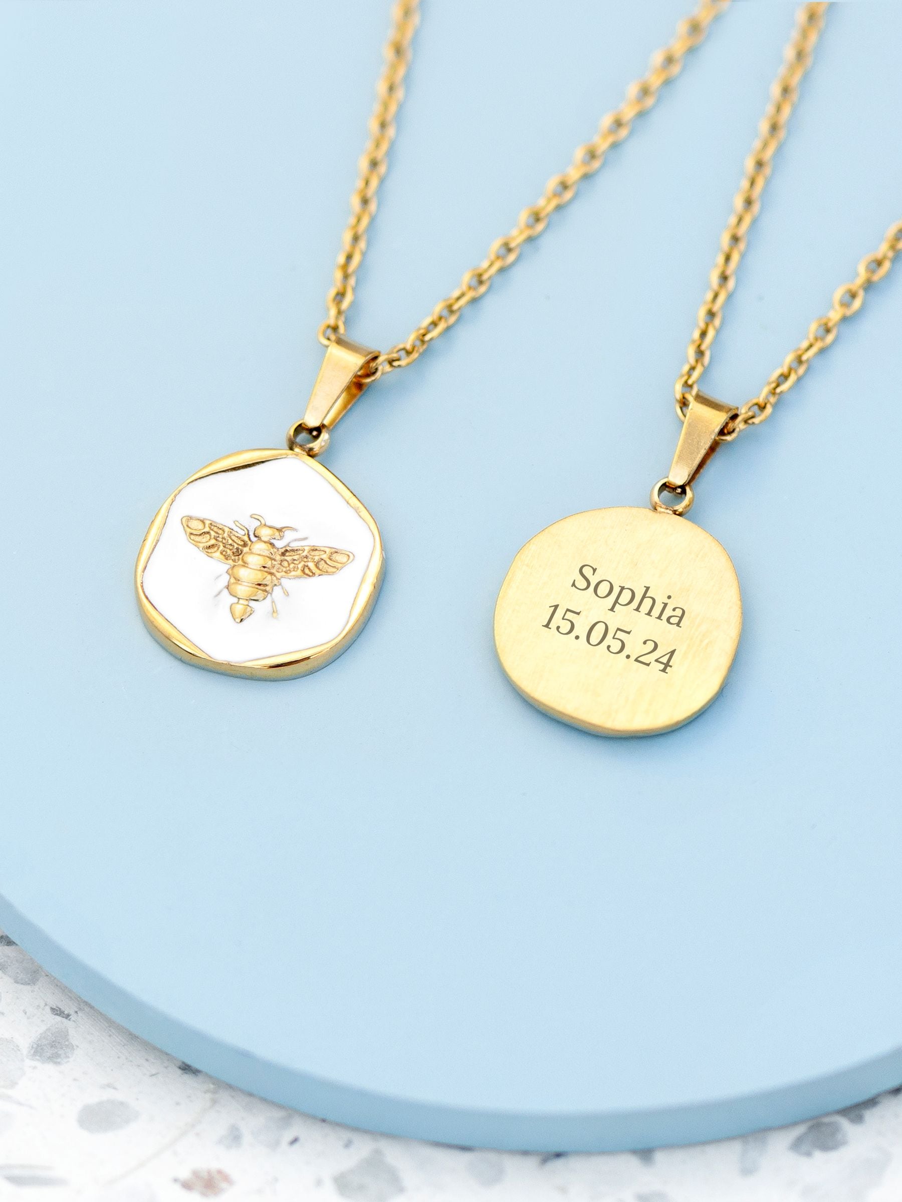 Treat Republic gold tone personalised honey bee pendant necklace (British brand)