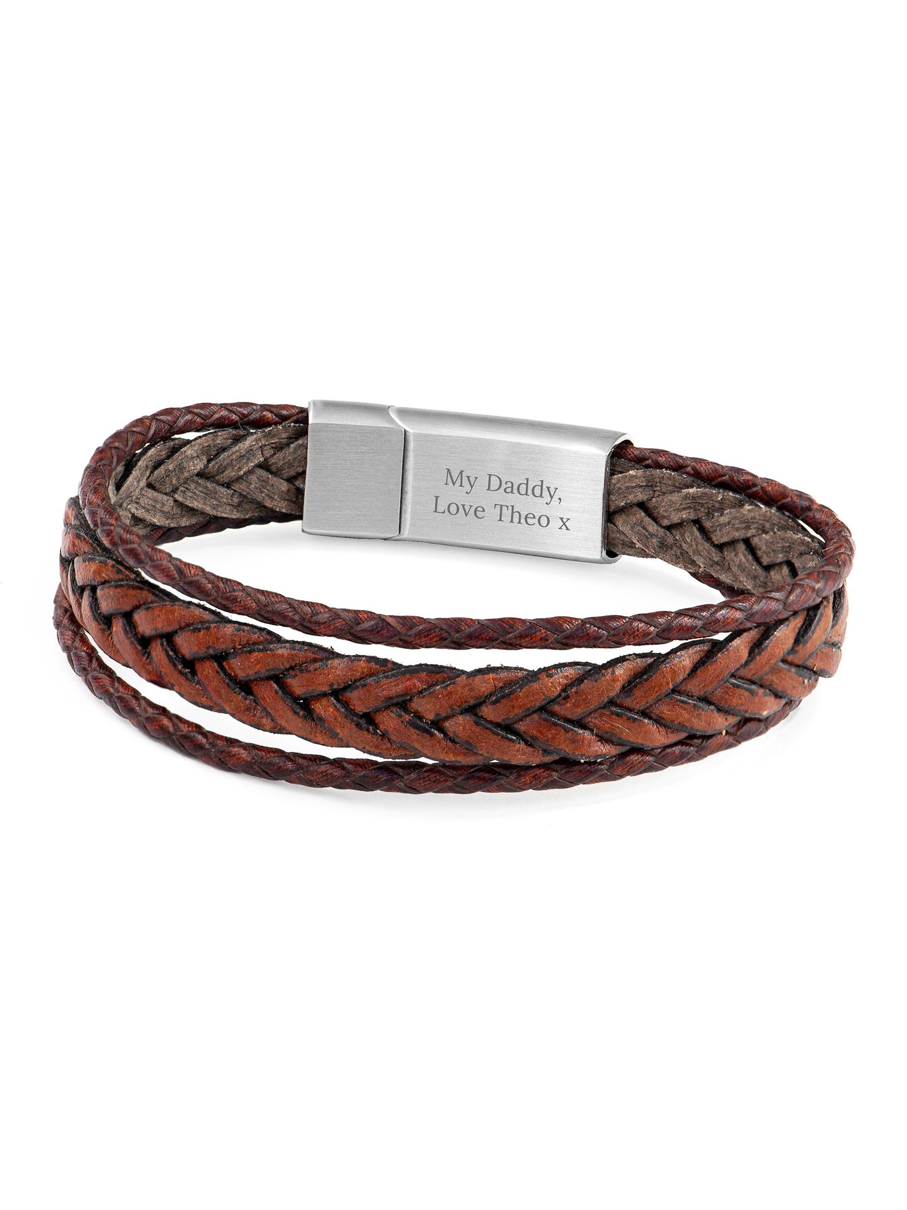 Treat Republic personalised men's woven leather brown bracelet (British brand)