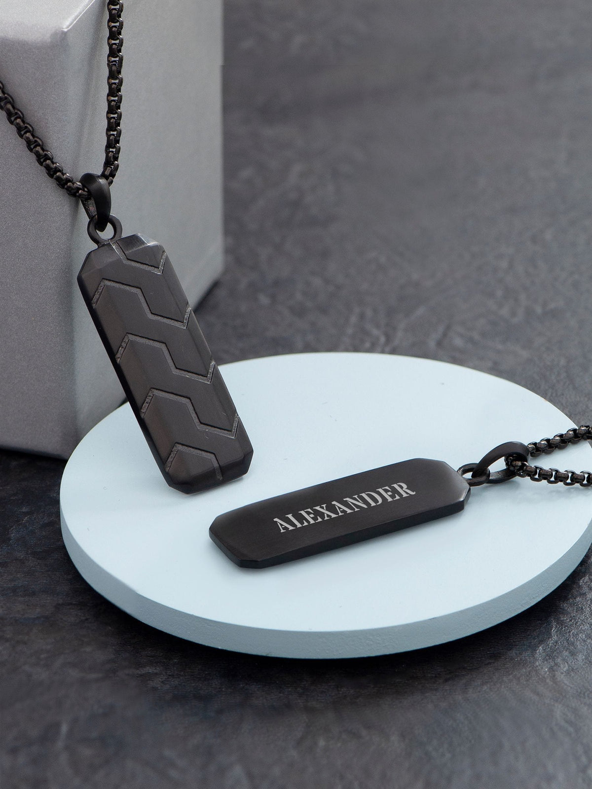 Treat Republic personalised men's black steel dog tag necklace (British brand)