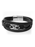 Treat Republic Men's Personalised Infinity Gunmetal Leather Stacked Black Bracelet (British brand)