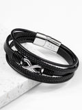 Treat Republic Men's Personalised Infinity Gunmetal Leather Stacked Black Bracelet (British brand)