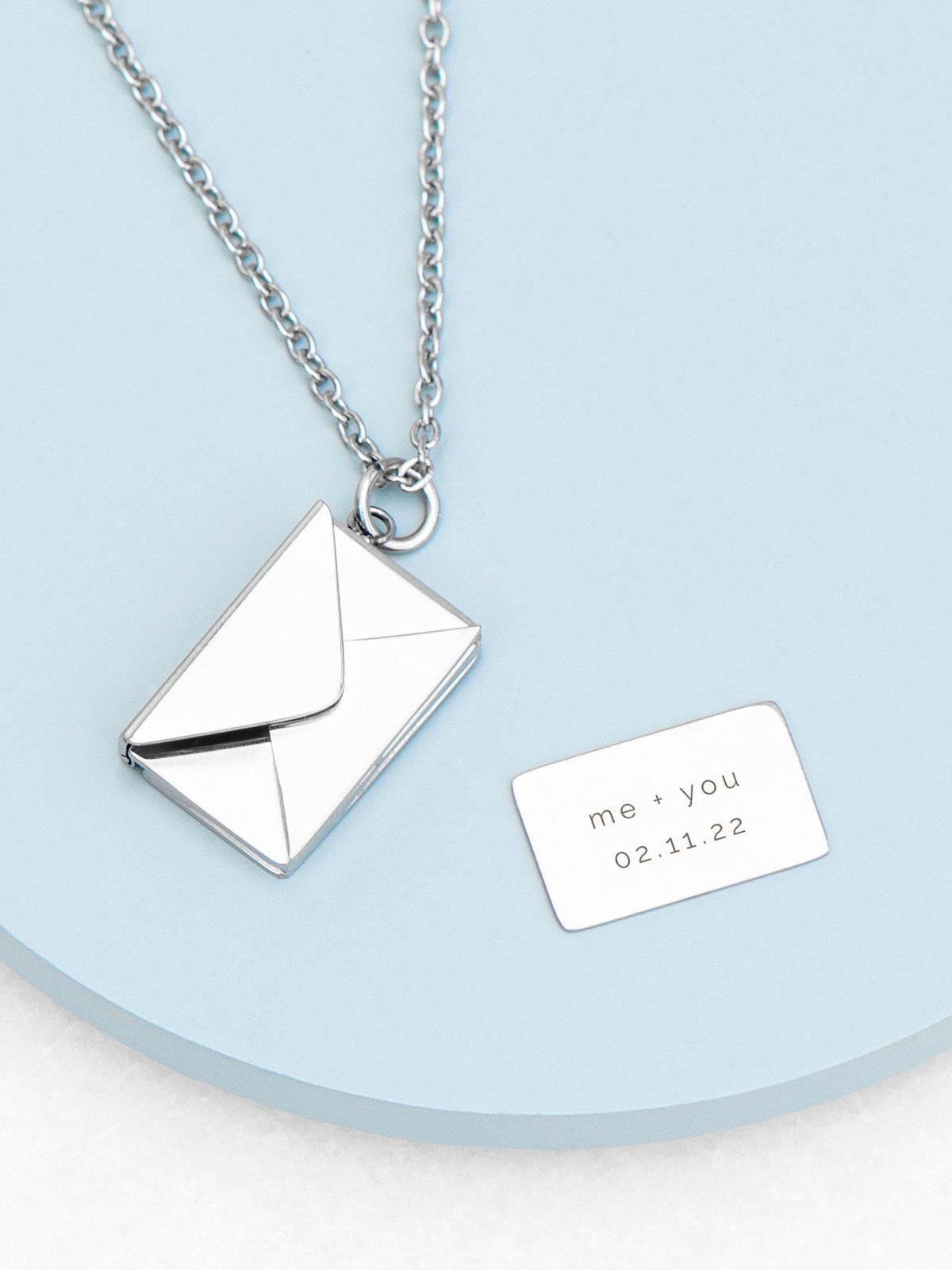 Treat Republic secret message envelope necklace with personalised engraving (British brand)