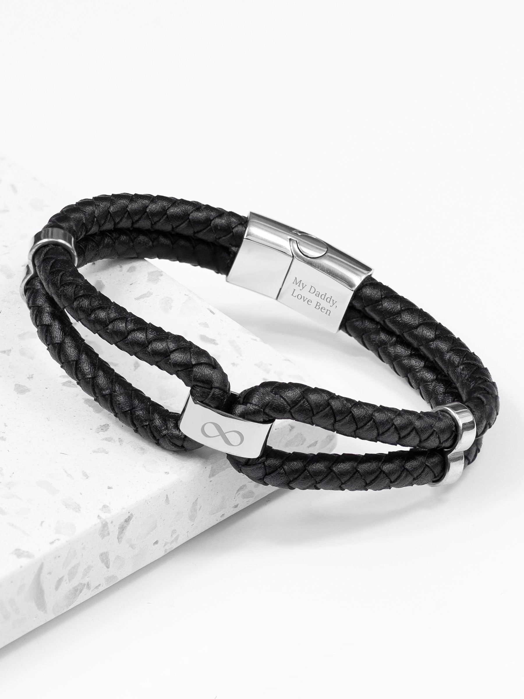 Treat Republic men's personalised infinity dual leather black bracelet (British brand)