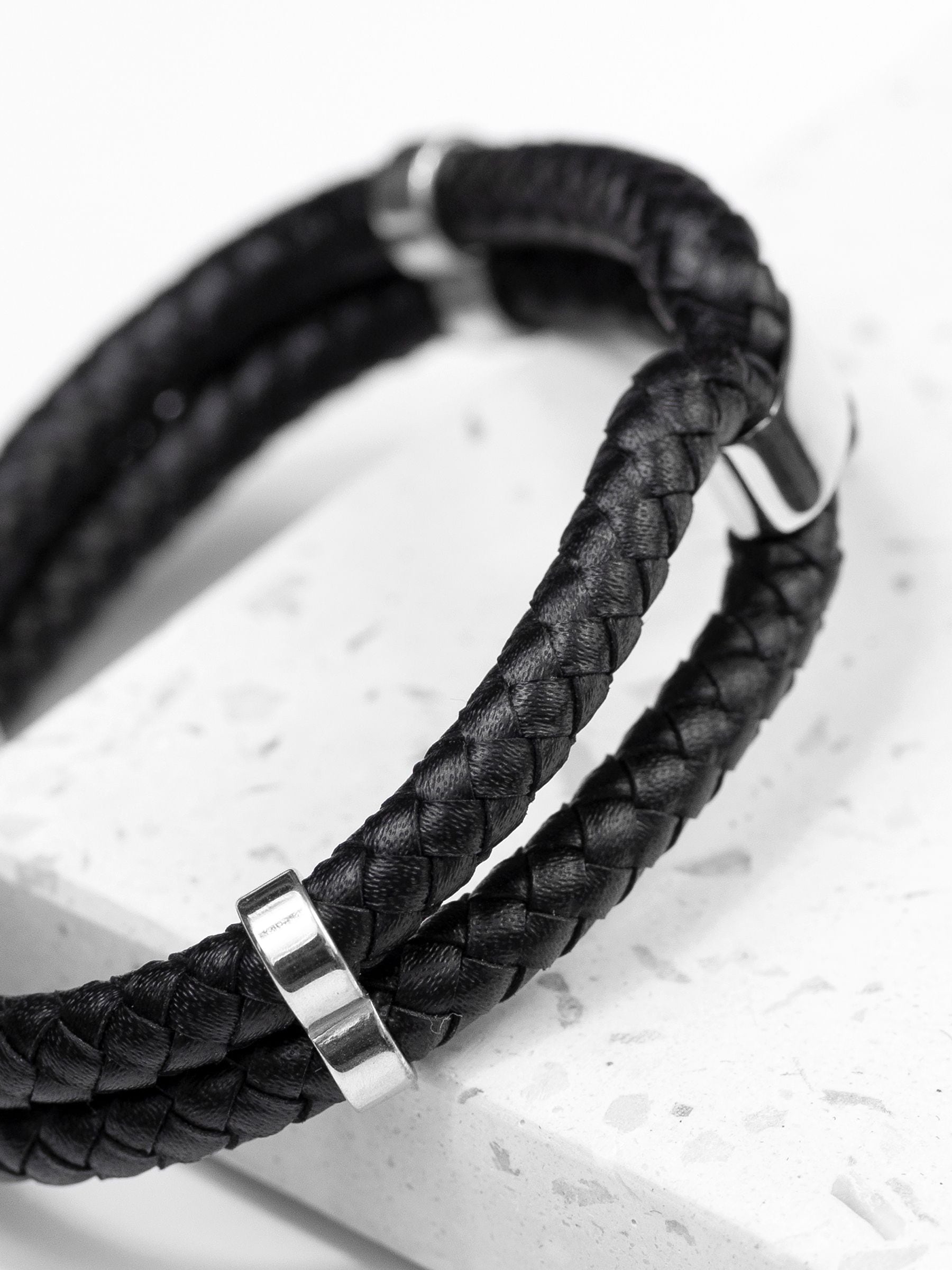 Treat Republic men's personalised infinity dual leather black bracelet (British brand)