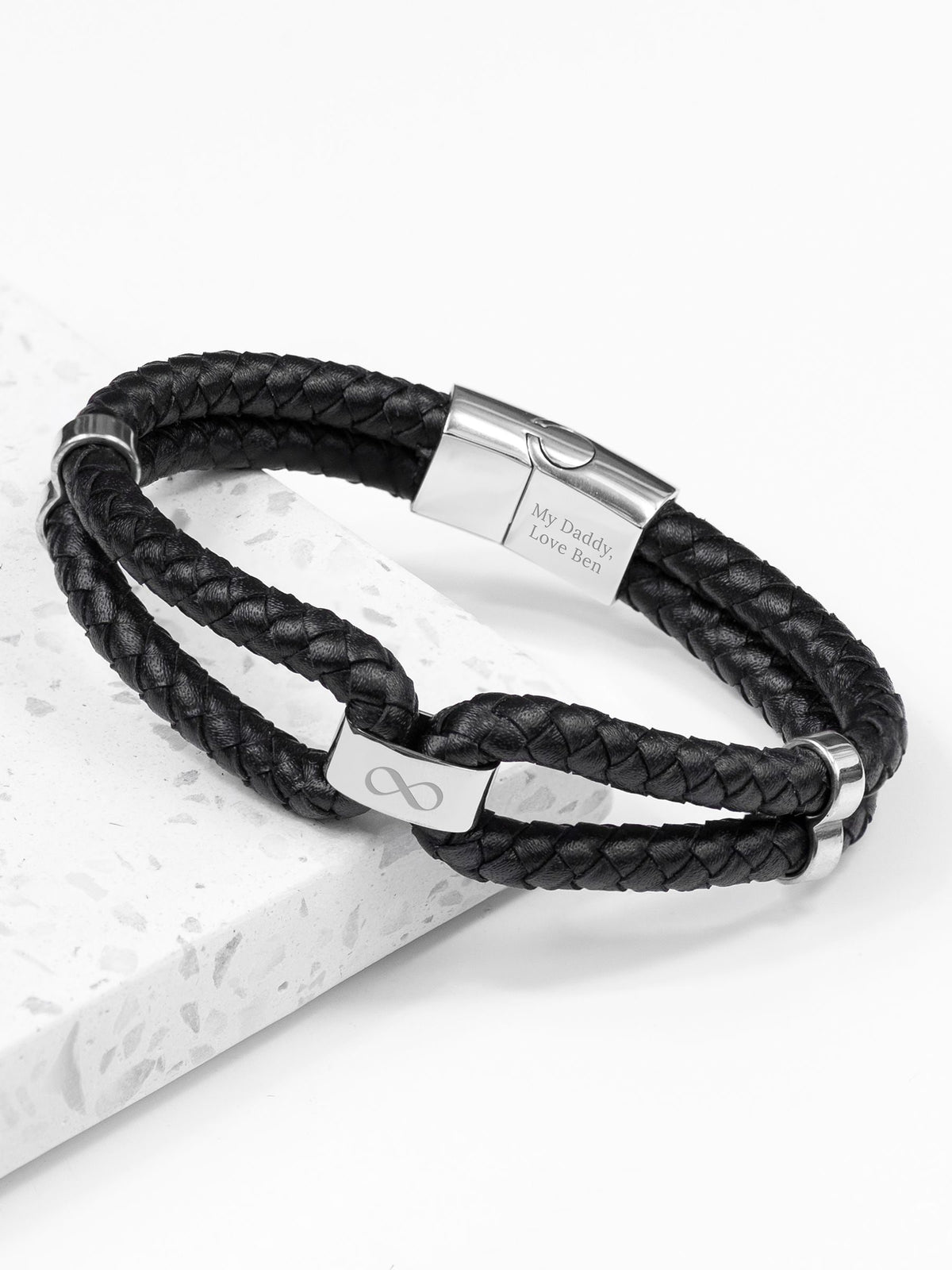 Treat Republic men's personalised infinity dual leather black bracelet (British brand)