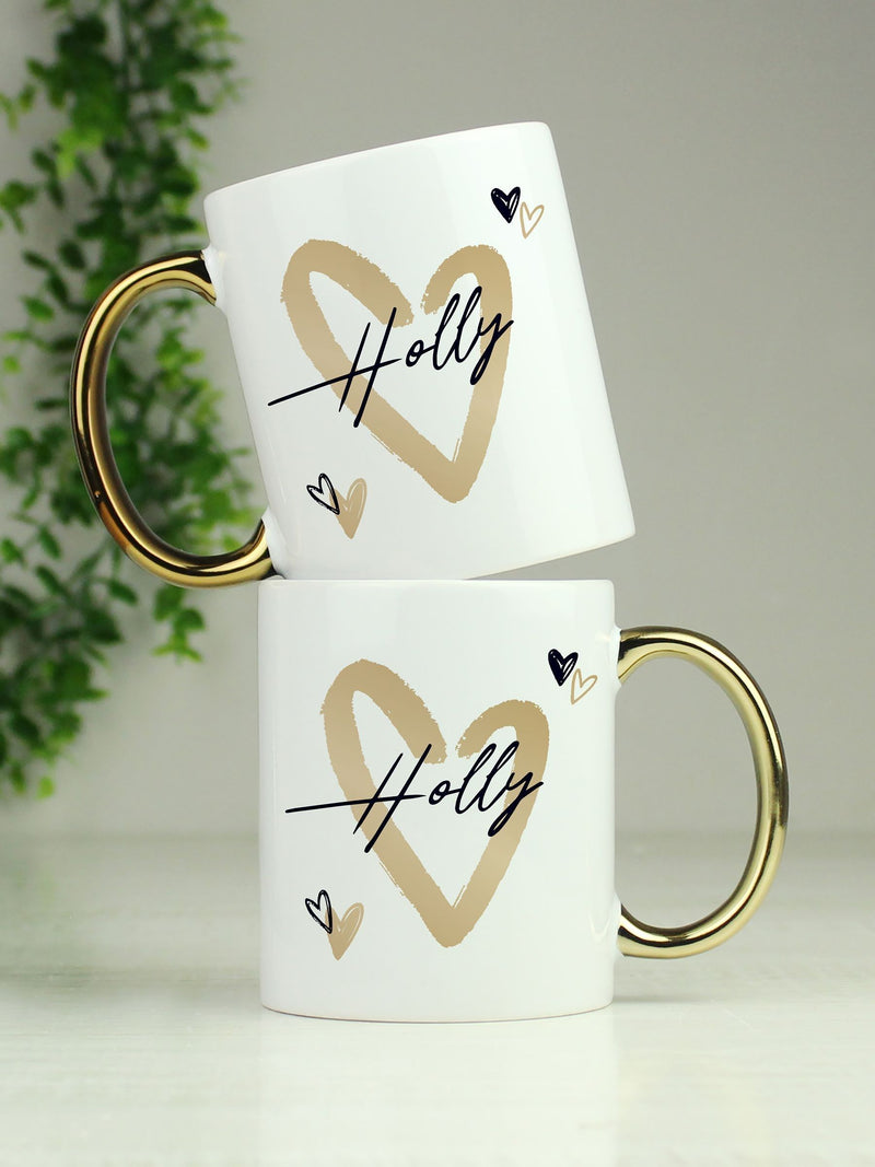 Personalised Hearts Gold Handled Mug by PMC