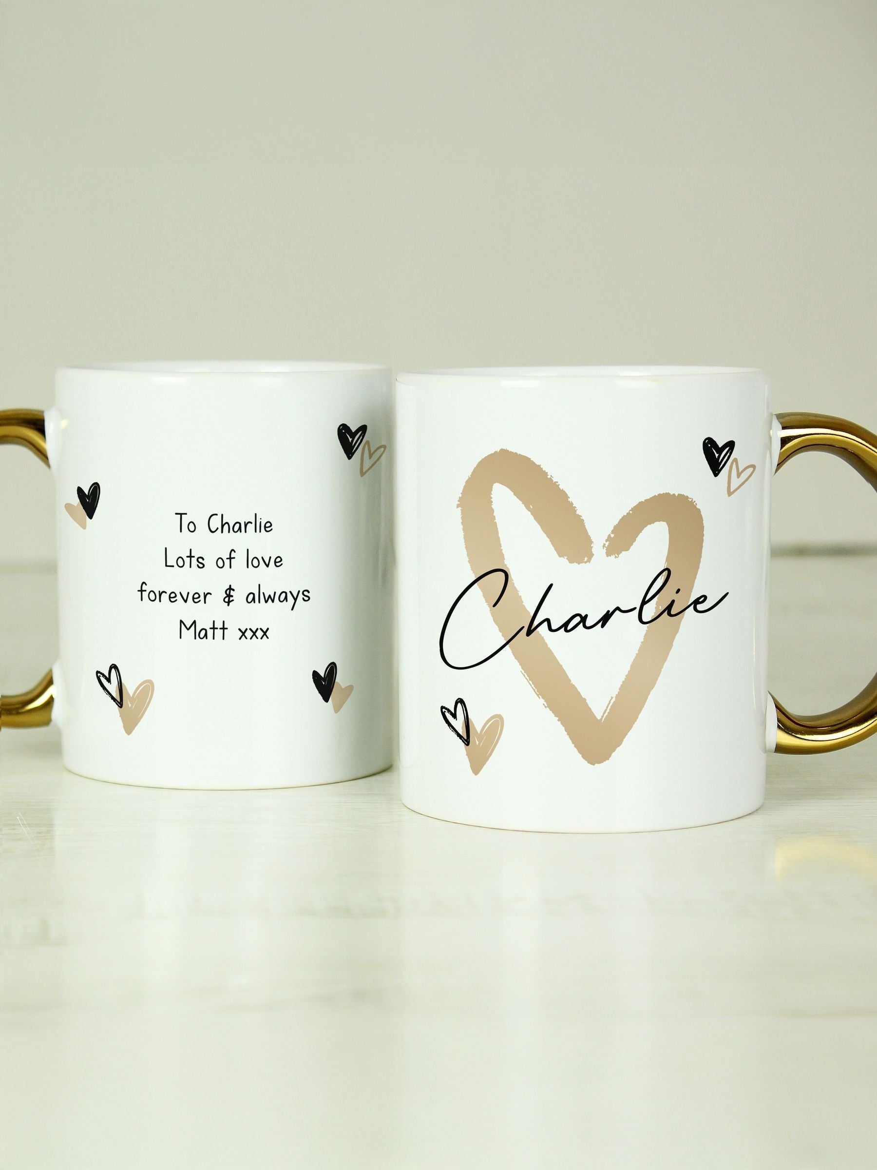 Personalised Hearts Gold Handled Mug by PMC