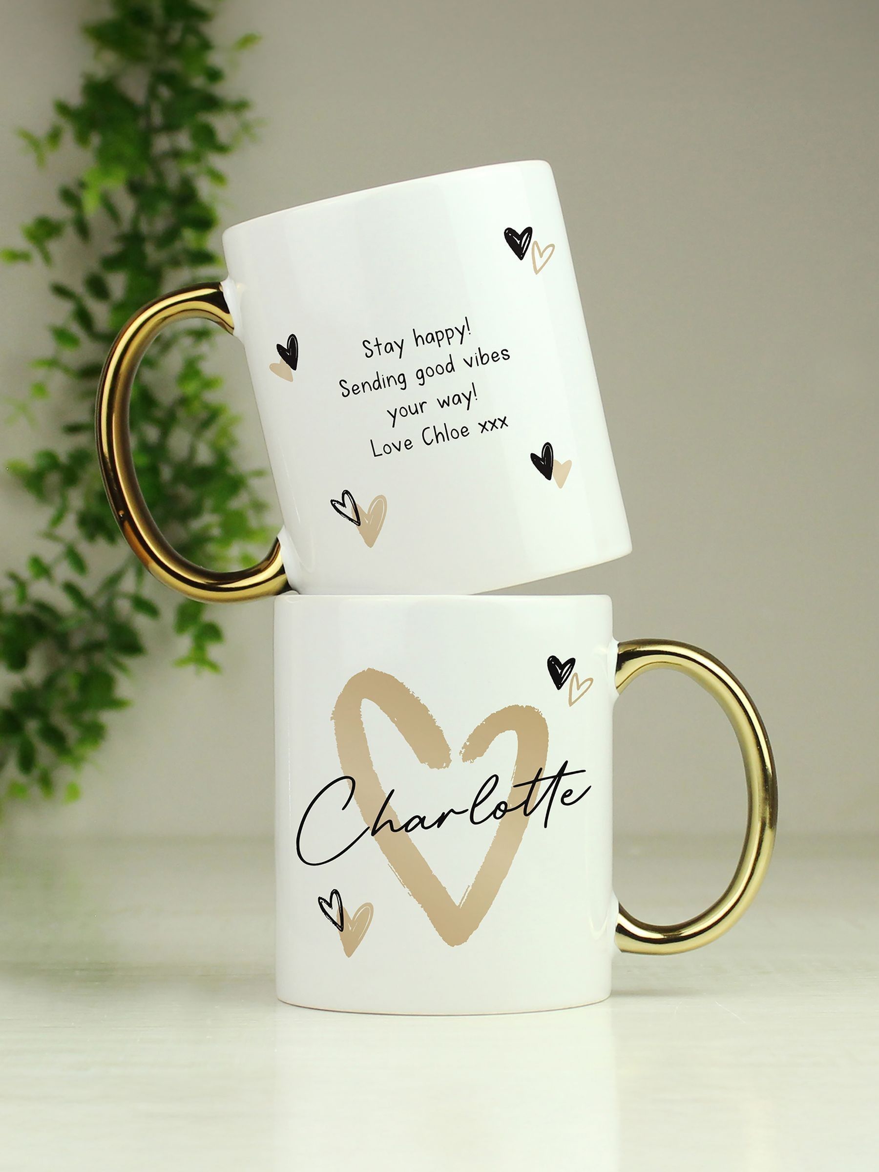 Personalised Hearts Gold Handled Mug by PMC