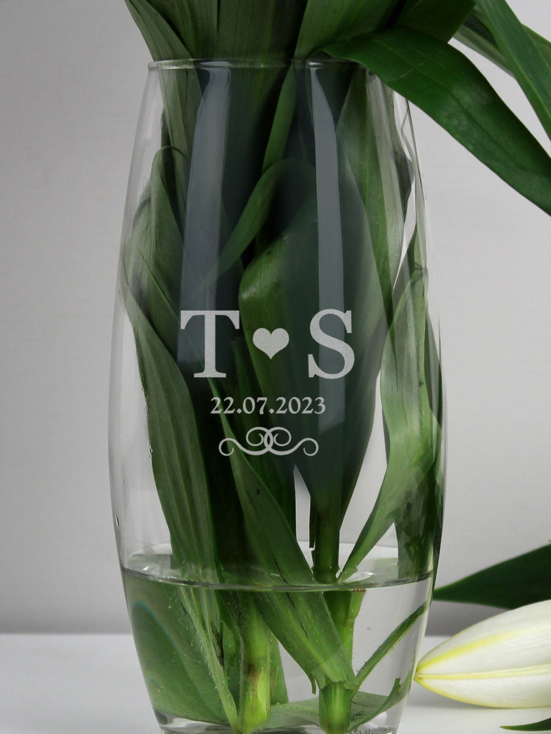 PMC personalised monogram bullet vase 22 x 11 x 11cm, imported from the UK