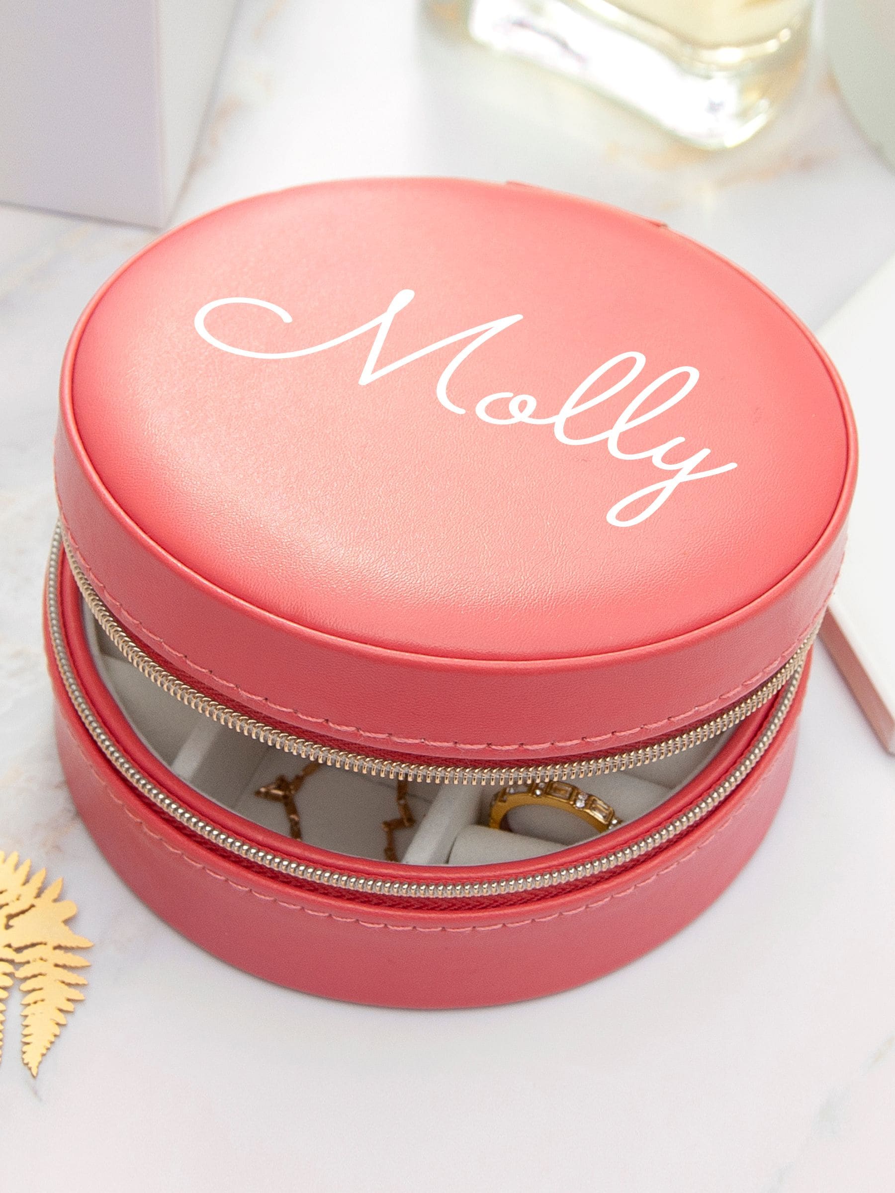 Treat Republic Personalised Pink Coral Round Jewellery Case