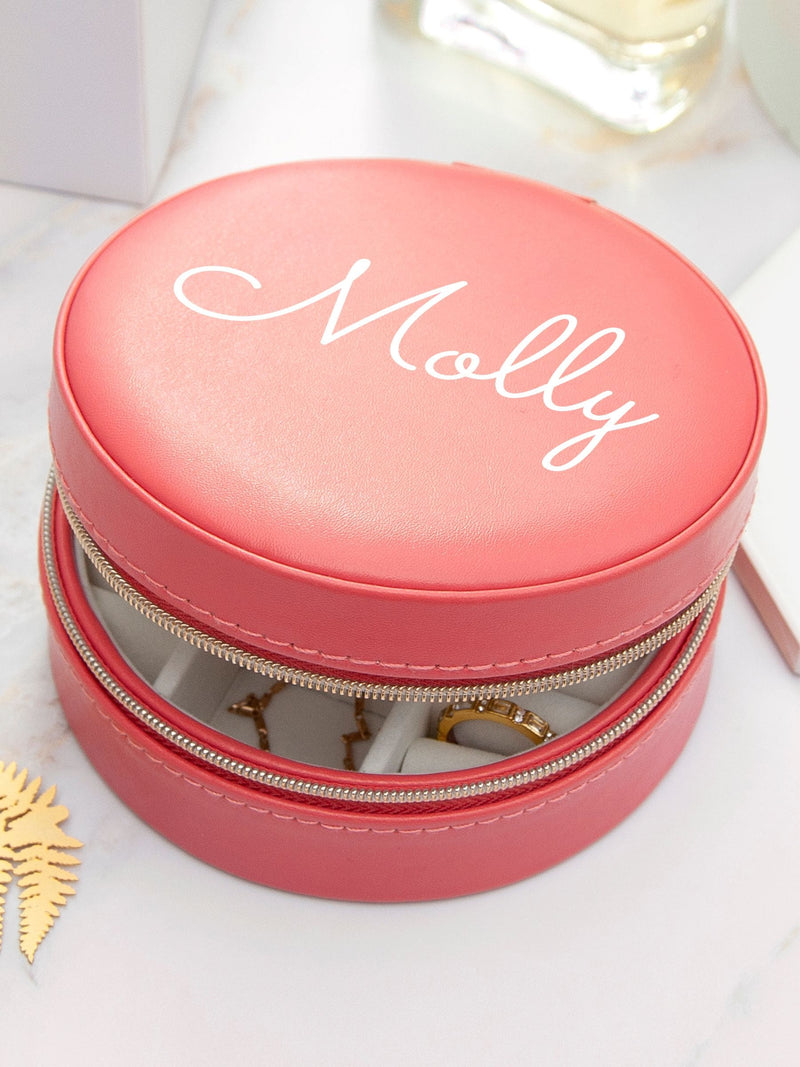 Treat Republic Personalised Pink Coral Round Jewellery Case