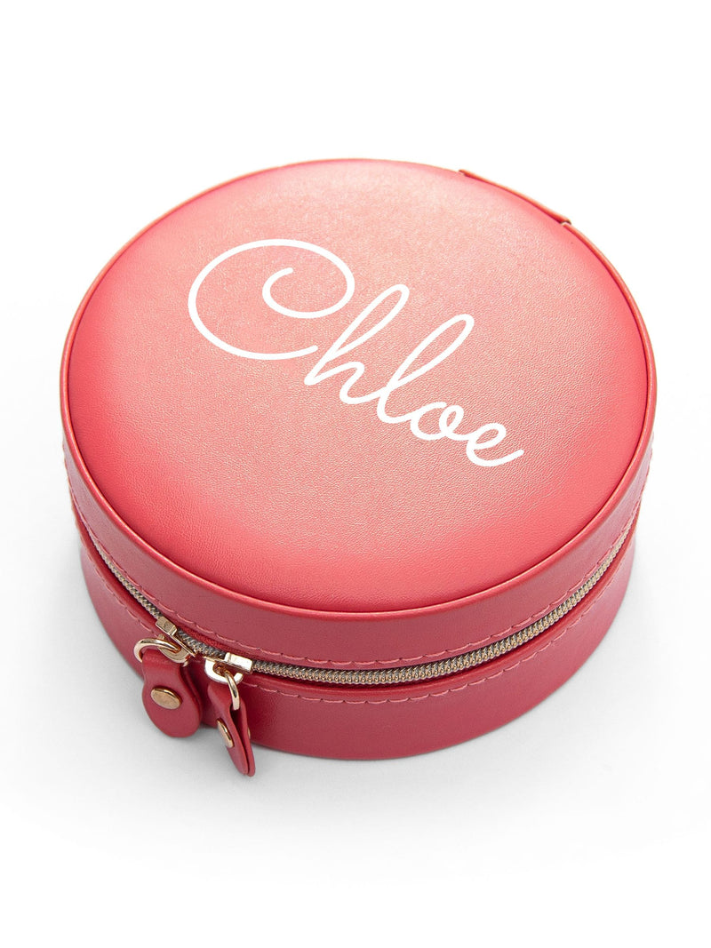 Treat Republic Personalised Pink Coral Round Jewellery Case