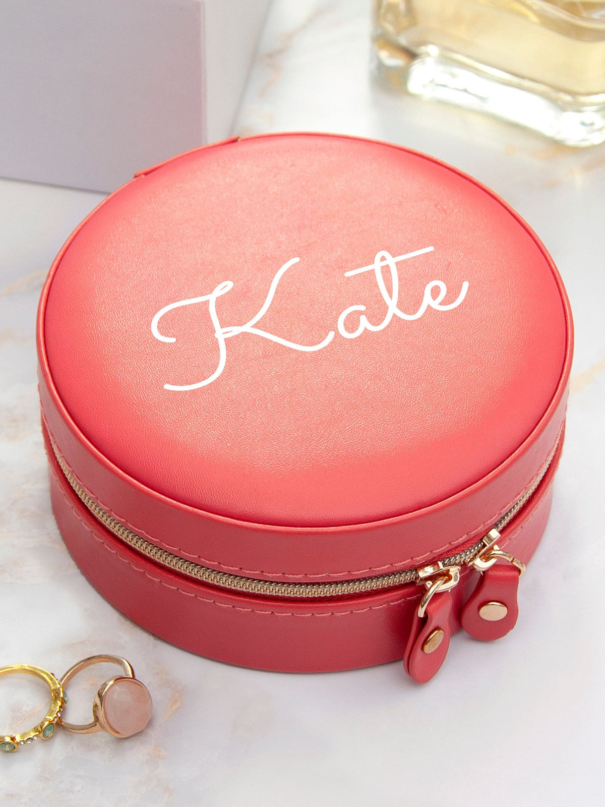 Treat Republic Personalised Pink Coral Round Jewellery Case