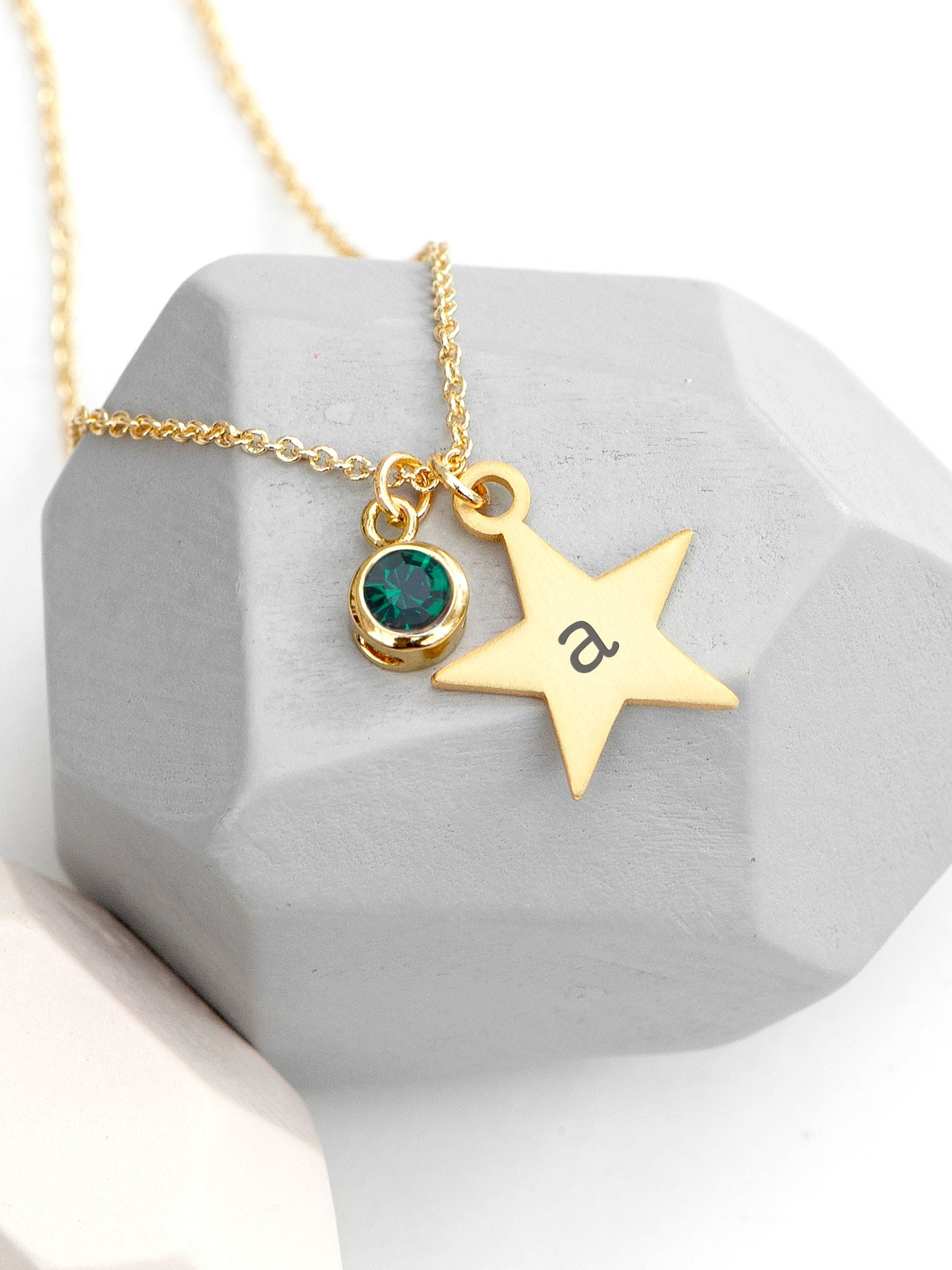Treat Republic Tone Personalised Star with Birthstone Crystal Necklace