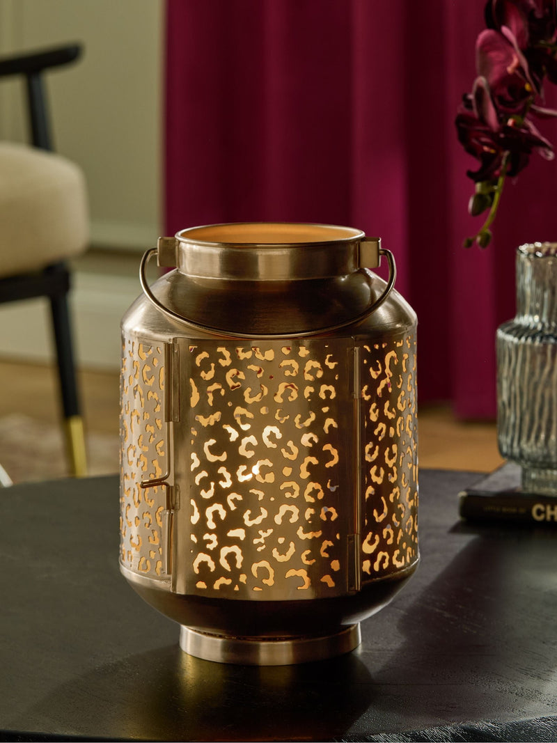 Gold Metal Leopard Print Cutout Lantern