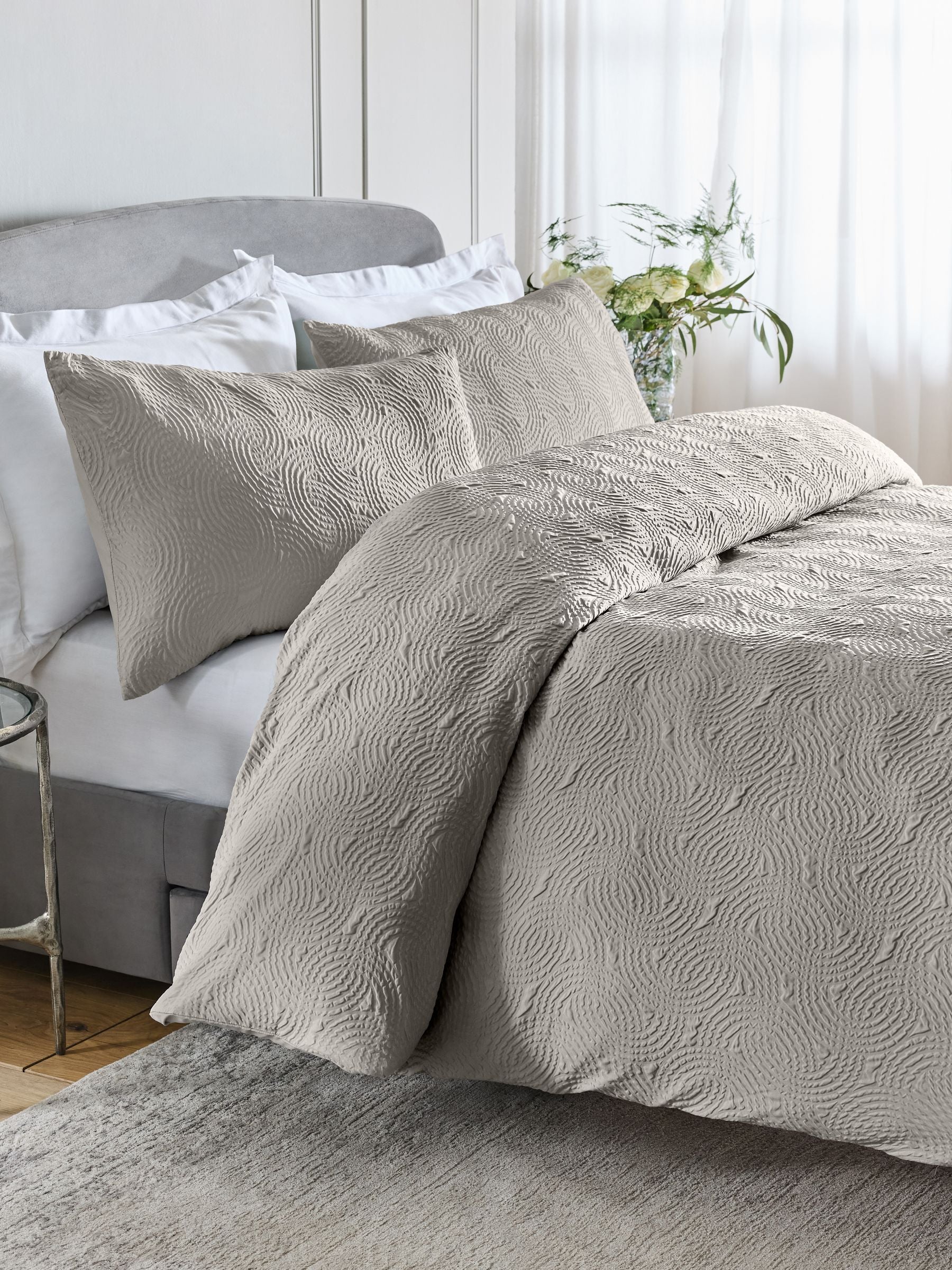 Grey Silver Embossed Geometric Texture Duvet Cover and Pillowcase Set